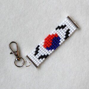 South Korea Korean flag bead keychain, handmade, glass seed beads